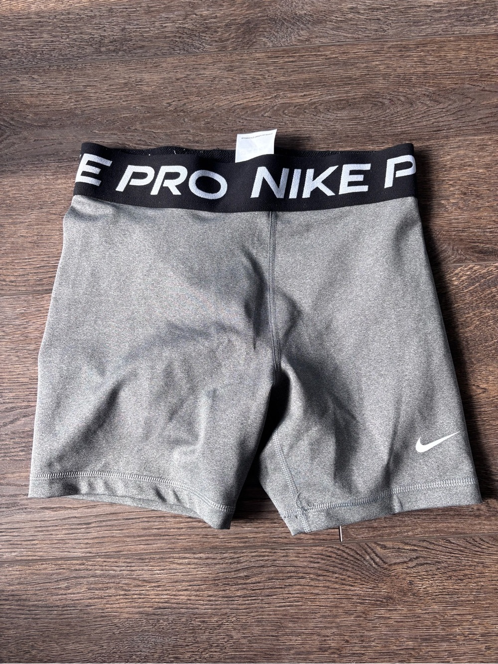 Nike Gray Athletic Compression Shorts with Black Waistband